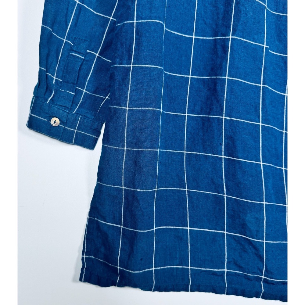 Vintage Home Napa Valley Linen Tunic XL Blue Windowpane Plaid St Helena‎ Luxury - Picture 6 of 12